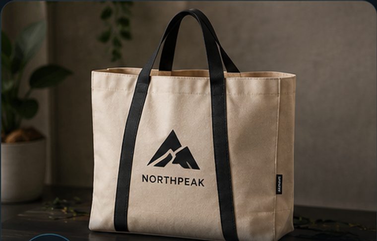 Branded canvas tote bag with a custom NorthPeak logo
