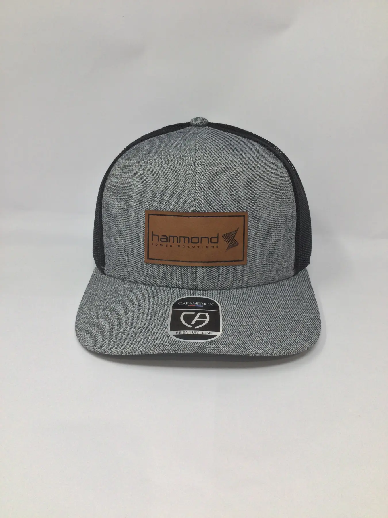 Grey Hammond Power Solutions cap with a custom leather patch